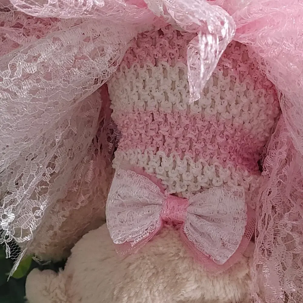 Handmade Puppy Tutu Dress – Pink White – Lace Bow – Small Dog – OOAK